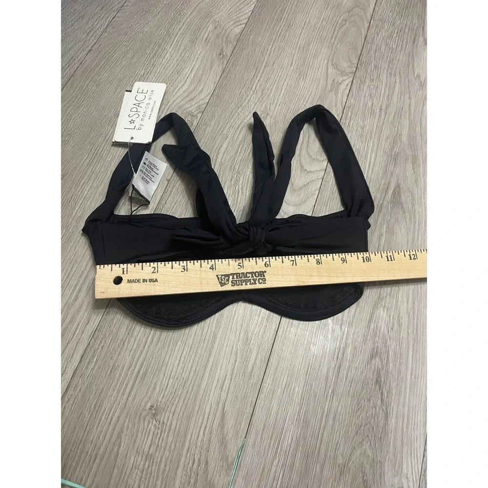 L Space minimalist black underwire tie-back bikini top